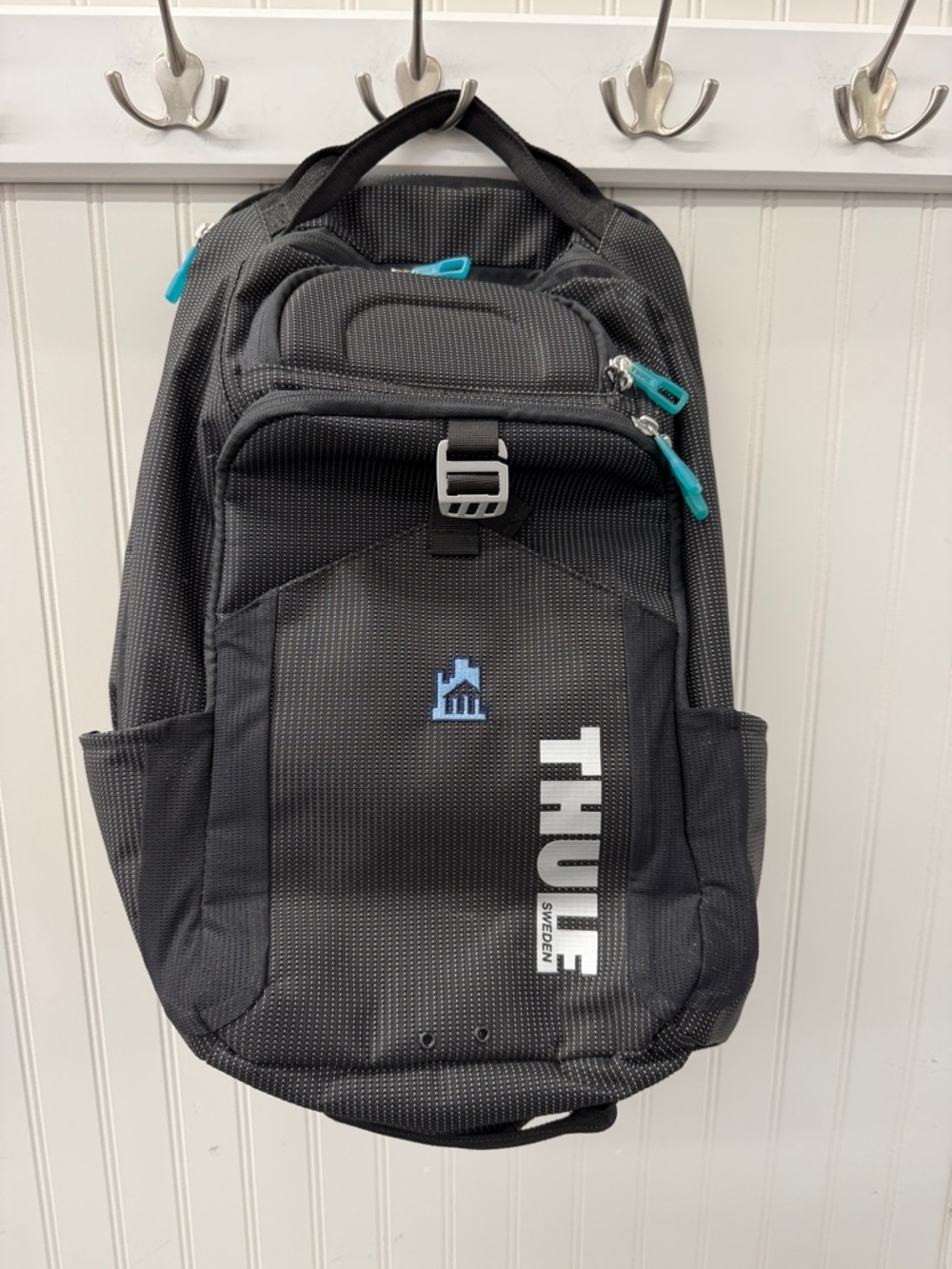 Thule Black Backpack with Teal Accent Zippers